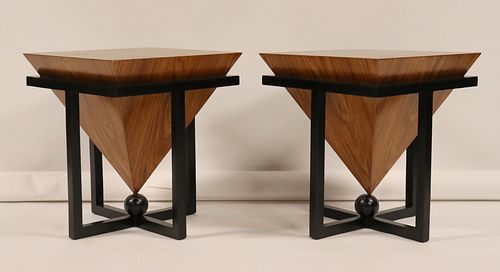 A Pair Of Ebonised Pyramid Style Side Tables.