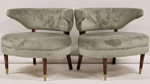 A Midcentury Style Pair of Upholstered Club Chairs