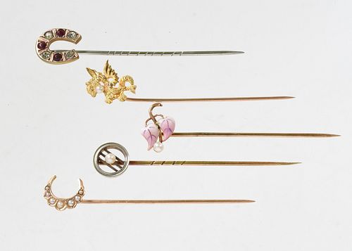 Five Antique Gold Stick Pins
