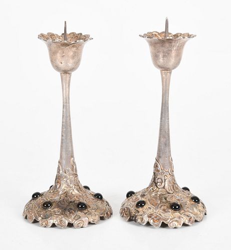 A Pair of Silver Pricket Candlesticks