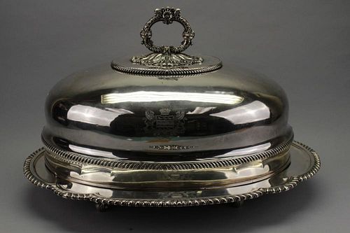 Antique English Covered Silver Plate Serving Dish