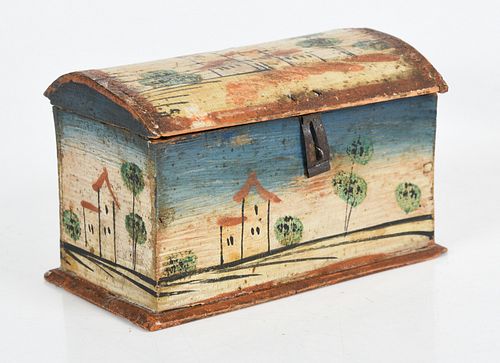 Folk Art Miniature Painted Pine Dome Top Chest