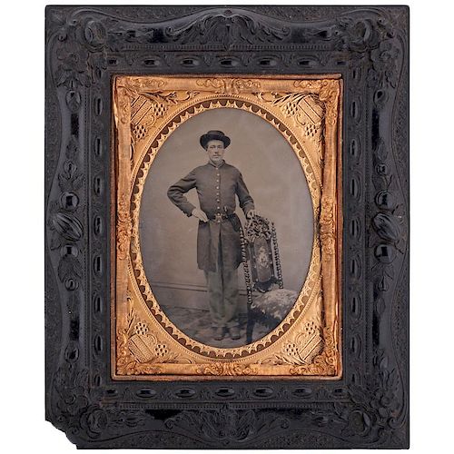 Civil War Quarter Plate Tintype of Soldier with Pistol