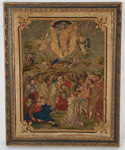 French Biblical Pictorial Wool Needlepoint Panel