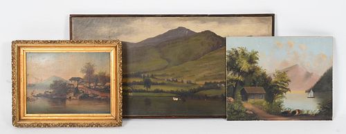 Three American Naive Landscape Paintings