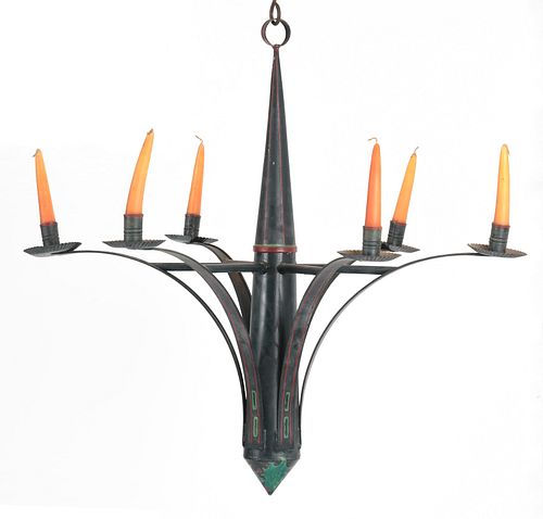 American Country Painted Tin Six Light Chandelier