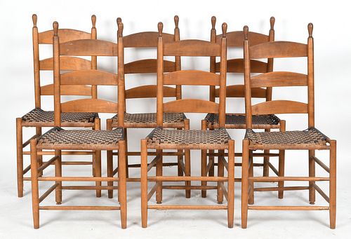 Six Shaker Style Maple Ladder Back Tilting Chairs