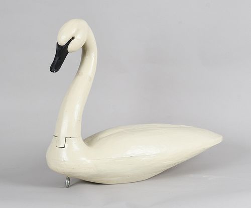 A Large Working White-Painted Swan Decoy