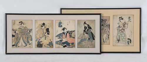 Japanese Woodblock Prints, Triptych and Quadriptych