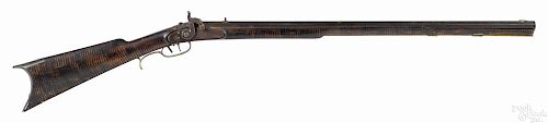 Full stock percussion long rifle, approximately .36 caliber, with a faux maple stock