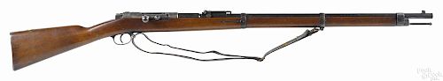 Amberg, Germany military Mauser model 71/84 tube fed bolt action rifle, 11 mm, with a walnut stock