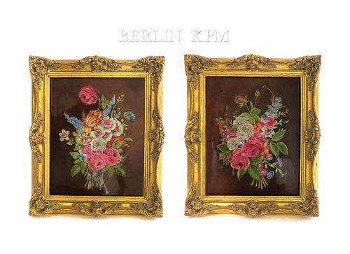 A Pair of 19th C. Floral Berlin KPM Plaques