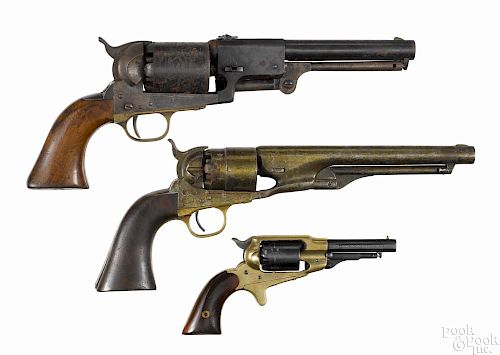 Three reproduction percussion revolvers, to include an 1860 Colt Army, .44 caliber
