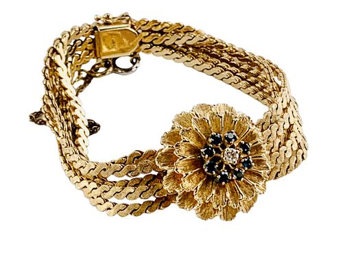 Vintage 14K Yellow Gold Sapphire And Diamond Watch