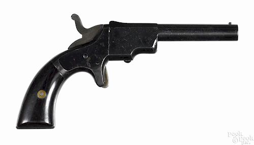 Jacob Rupertus side swing spur trigger single shot pistol, .32 caliber, with a 4'' round barrel.