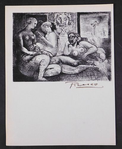 Style of Pablo Picasso: Costumed figures and sculpted Head and Four Nude Models and a Sculpted Head