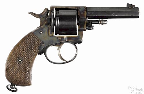 Iver Johnson, nickel-plated five-shot revolver, .32 caliber, with Bakelite grips and a 3'' barrel.