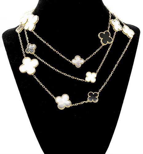 Van Cleef & Arpels Magic Alhambra 16 motif Chalcedony Mother-of-Pearl Long Necklace