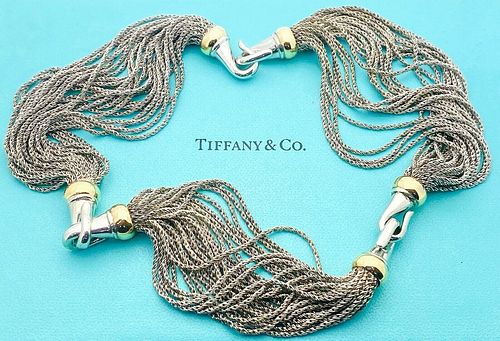 Tiffany & Co Silver 925 14k Gold Multi-Strand Link Necklace 16"