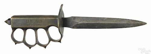 Brass handled trench knife, inscribed U.S. 1918 over L.F&C-1918, with a steel blade - 6 1/2'' l.