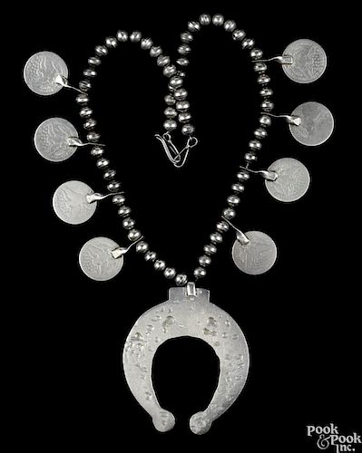 Southwestern Native American Indian necklace with liberty head silver quarters.