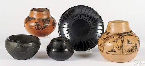 Black on black Southwestern Native American Indian pottery, to include a small vase