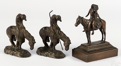 Bronze clad Native American Indian on horseback, early 20th c., stamped C. E. D. on base