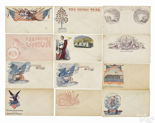 Nineteen unused Civil War envelopes with various lithographed scenes and slogans