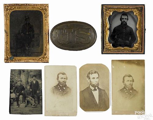 Civil War tin types and CDV's, to include a full length portrait of soldier in full uniform