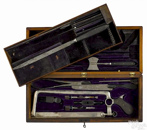 A. Kuhlman Civil War surgeon's field kit in a fitted brass bound mahogany case