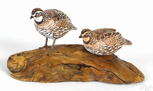 Allen J. King (1878-1963), carved and painted miniature pair of quail