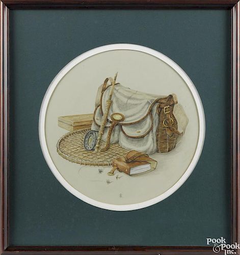 Harry Spencer (British, late 19th c.), three watercolor works of fly fishing flies and accessories