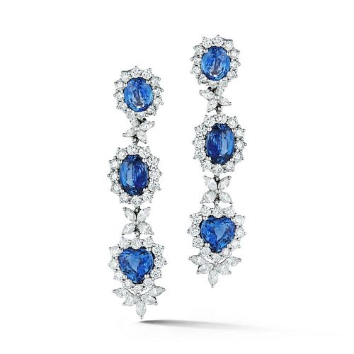 18K GOLD 17.0 CTTW SAPPHIRE AND DIAMOND EARRING