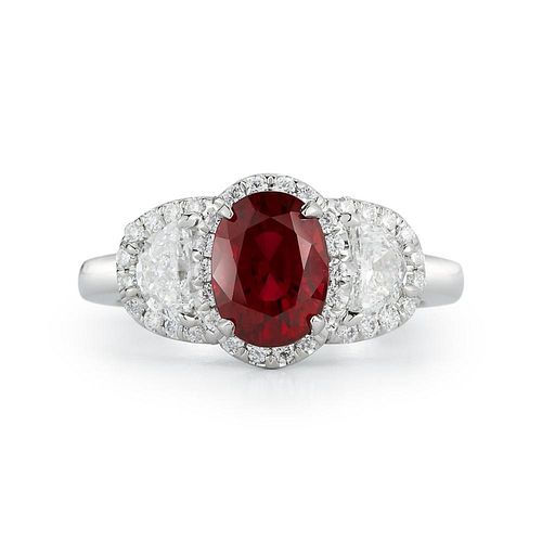PLATINUM 3.0 CTTW UNHEATED RUBY RING WITH DIAMONDS