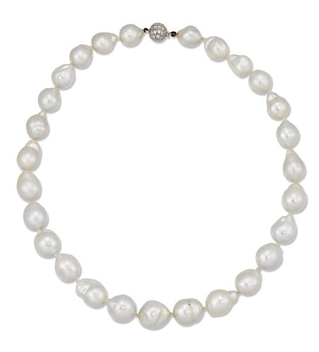 A BAROQUE SOUTH SEA CULTURED PEARL AND DIAMOND NECKLACE