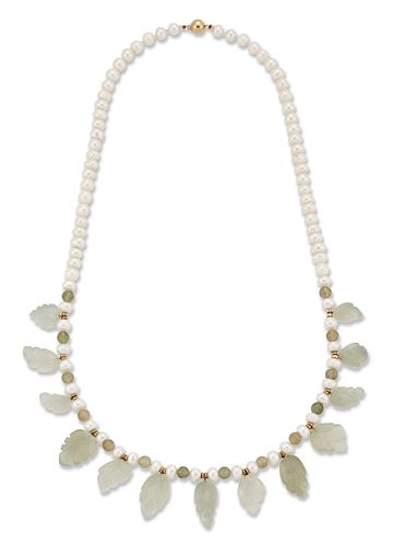 A CULTURED PEARL AND GEMSTONE BEAD NECKLACE