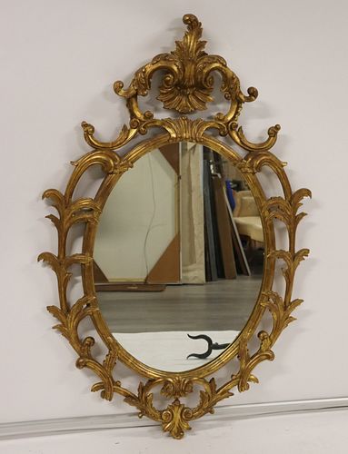 Large Midcentury Carved Giltwood Mirror.