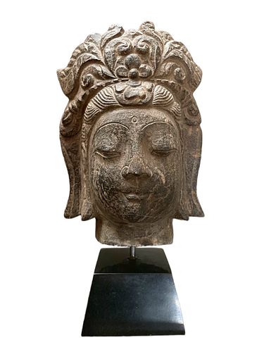 Carved Limestone Quan Yin Buddha Head
