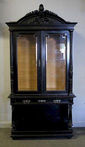 Victorian Ebonised & Finely Carved Cabinet.