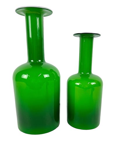 (2) Otto Brauer For Kastrup-Holmegaard Green Vase