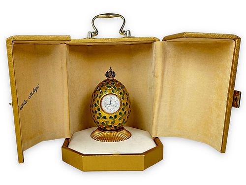 Theo Faberge Clover Egg Clock w/ Box