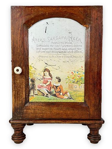 Antique Tin Face Ayer's Sarsaparilla Wood Medicine