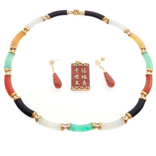 Collection of Jade, 14k Yellow Gold Jewelry