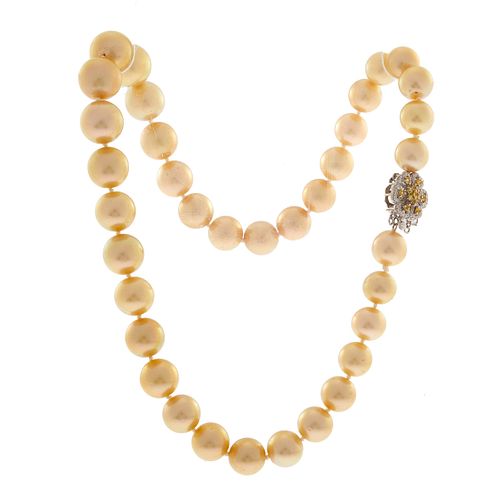 Golden South Sea Cultured Pearl, 18k Diamond Necklace