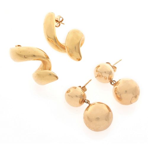 Two Pairs of Yellow Gold Earrings
