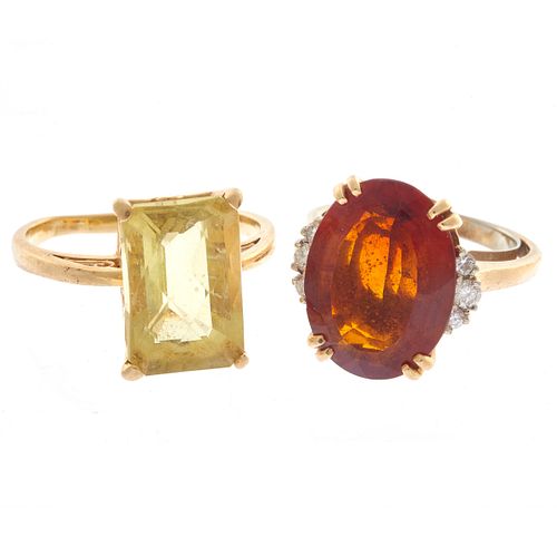 Two Citrine, 14k Yellow Gold Rings