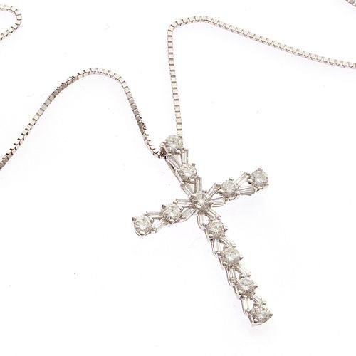 Diamond, 18k White Gold Cross Necklace