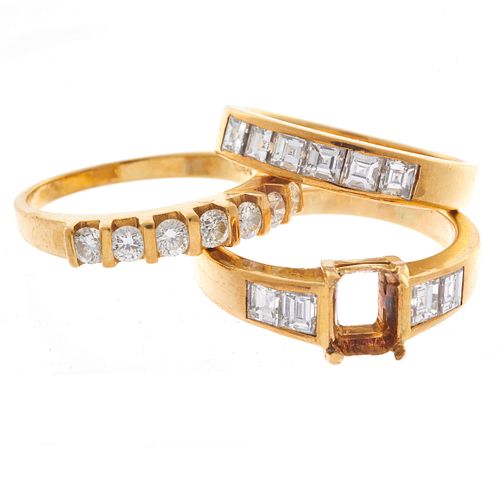 Collection of Three Diamond, 18k Yellow Gold Rings