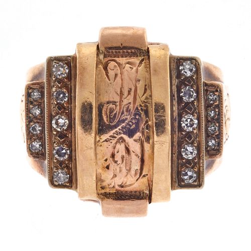 Gent's Art Deco Diamond, 14k Rose Gold Ring