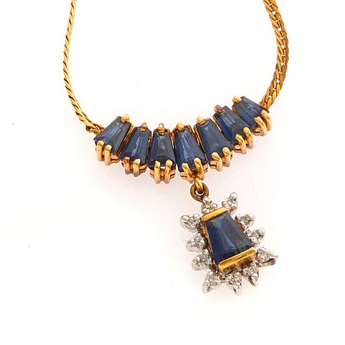 Sapphire, Diamond, 14k Yellow Gold Necklace